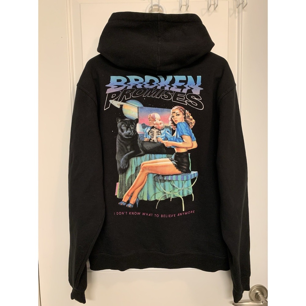 Broken Promises Hoodie Medium Black Graphic Retro Pinup Black Panther Alt Skate
